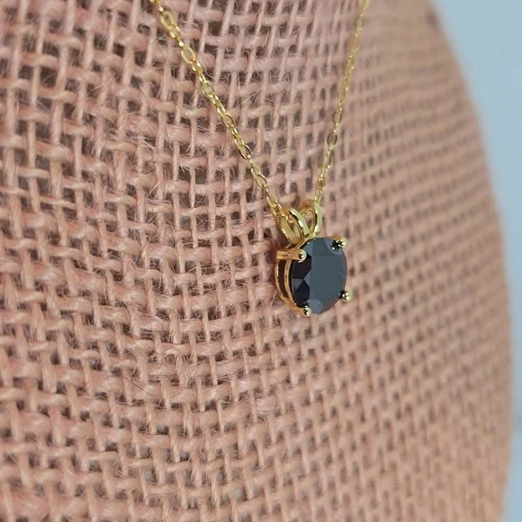 Gold Plated Necklace with Black Moissanite Gem. 2ct - Picture 3 of 6